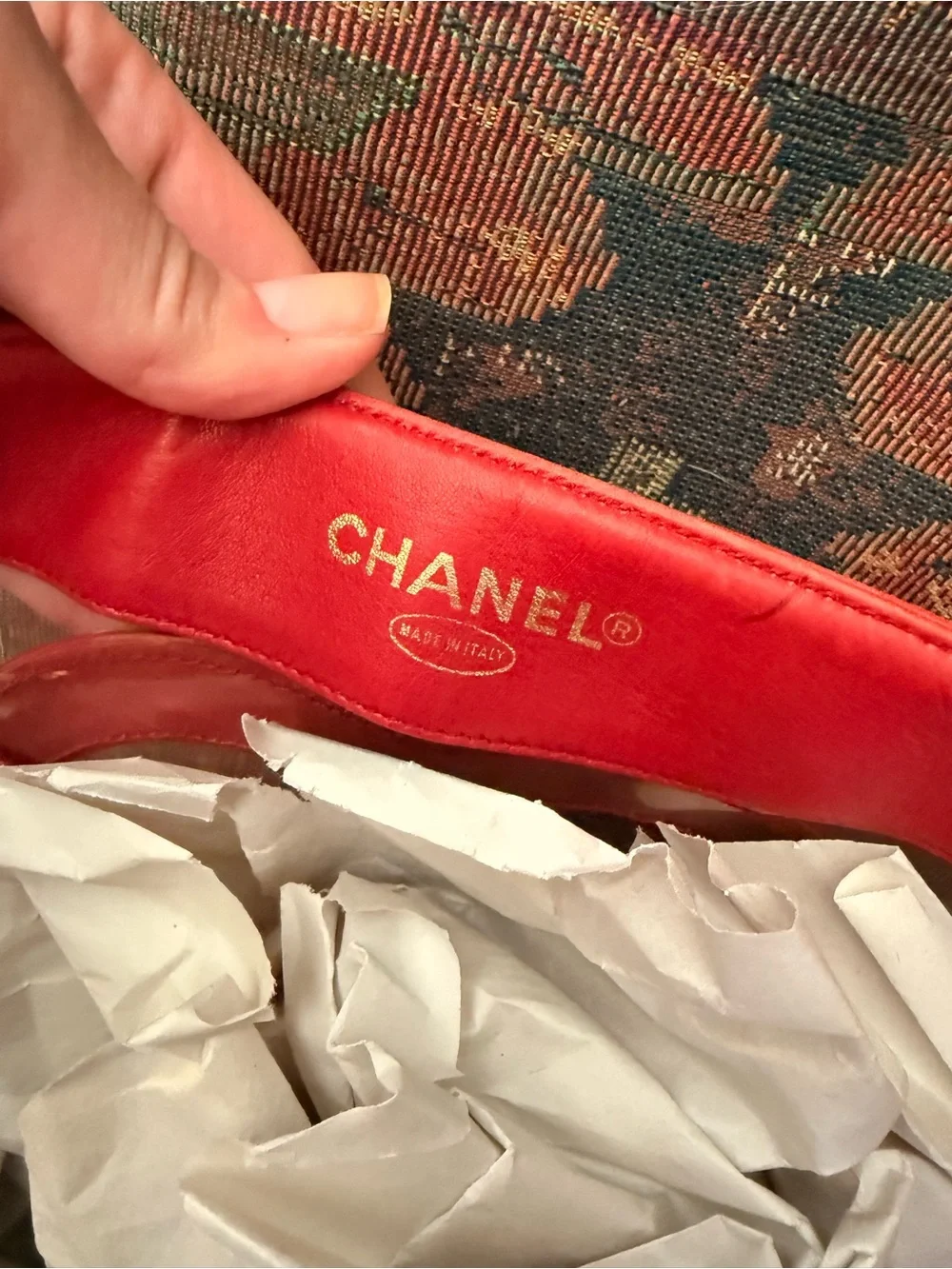 CHANEL VINTAGE RARE 90s Red Clear Vinyl Tote WITH Attached Inner Bag. - Picture 12 of 15
